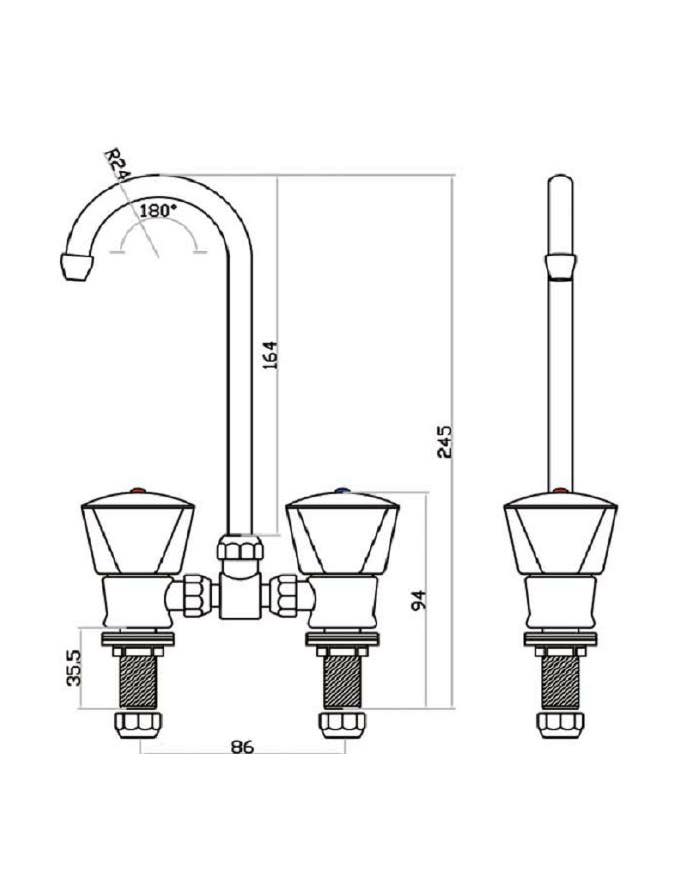Coast RV Hot and Cold Mixer Faucet with Fold Down Spout